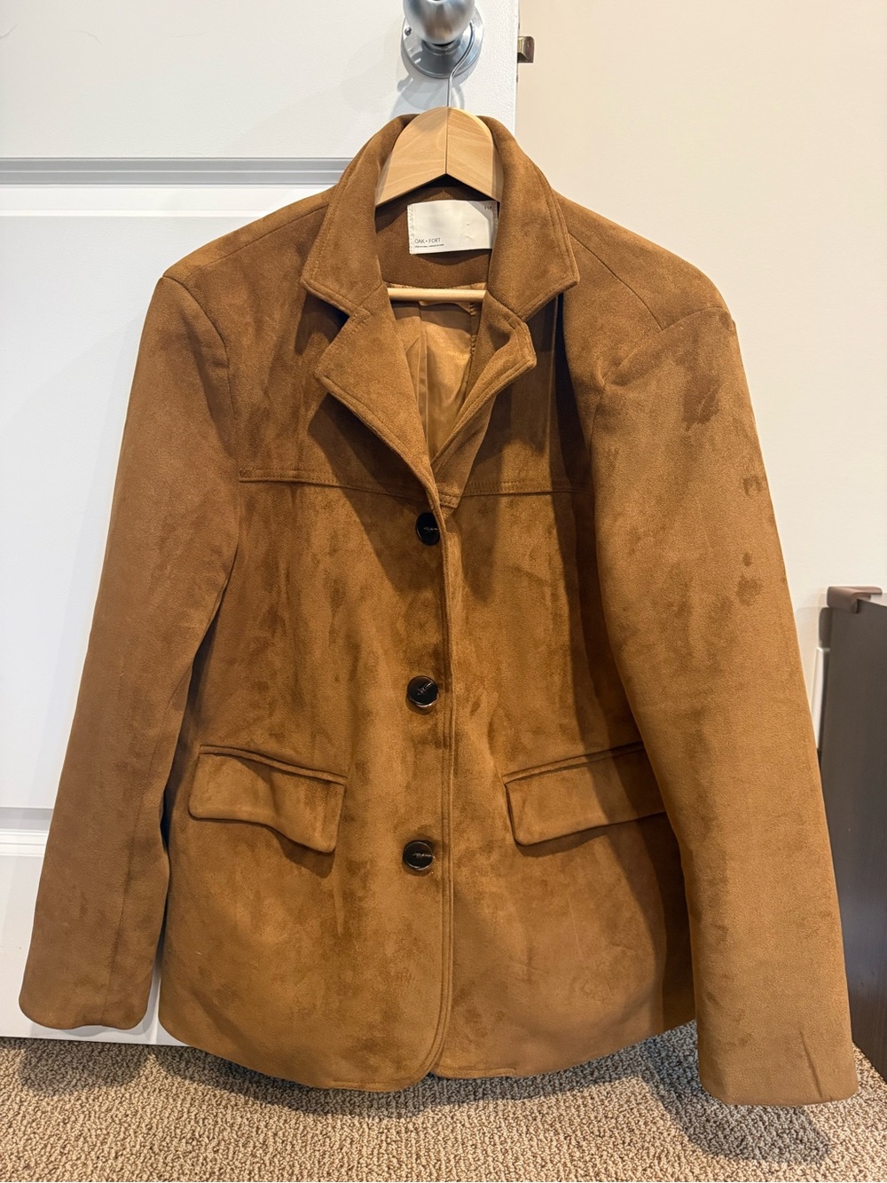 OAK + FORT Suede Button-Front Blazer in Cognac